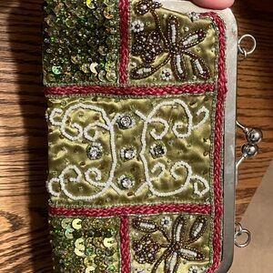 Embellished Green and Red Clutch
